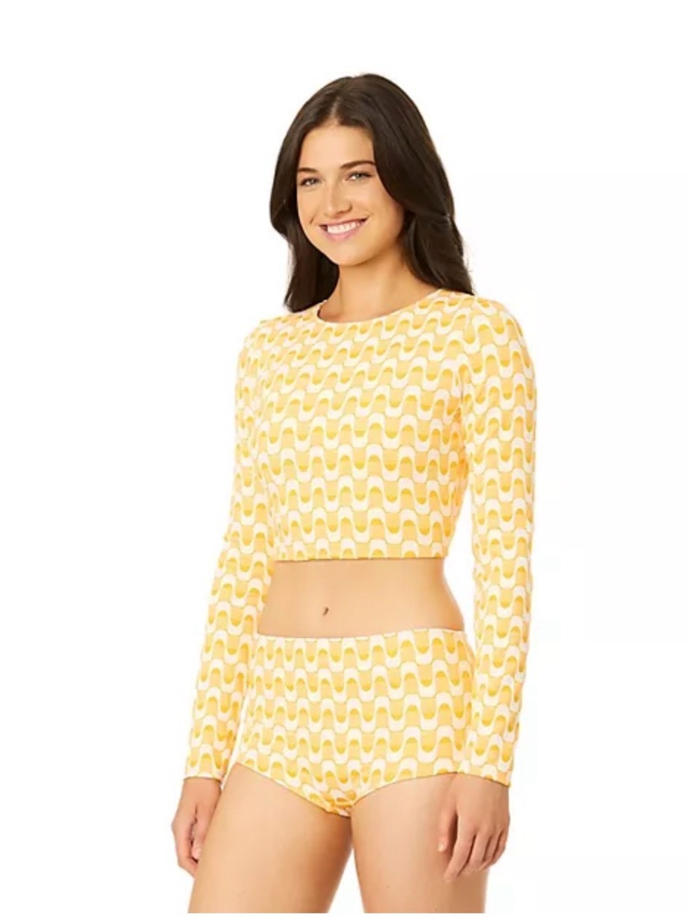 Juniors' Hurley Jacquard Long Sleeve Crop Swim Top & Bottom Shorts Set Suit